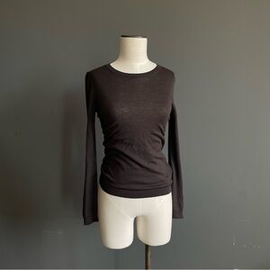 Massimo Dutti Silk Wool Espresso Brown Soft Knit Sweater Minimalist Fitted XS
